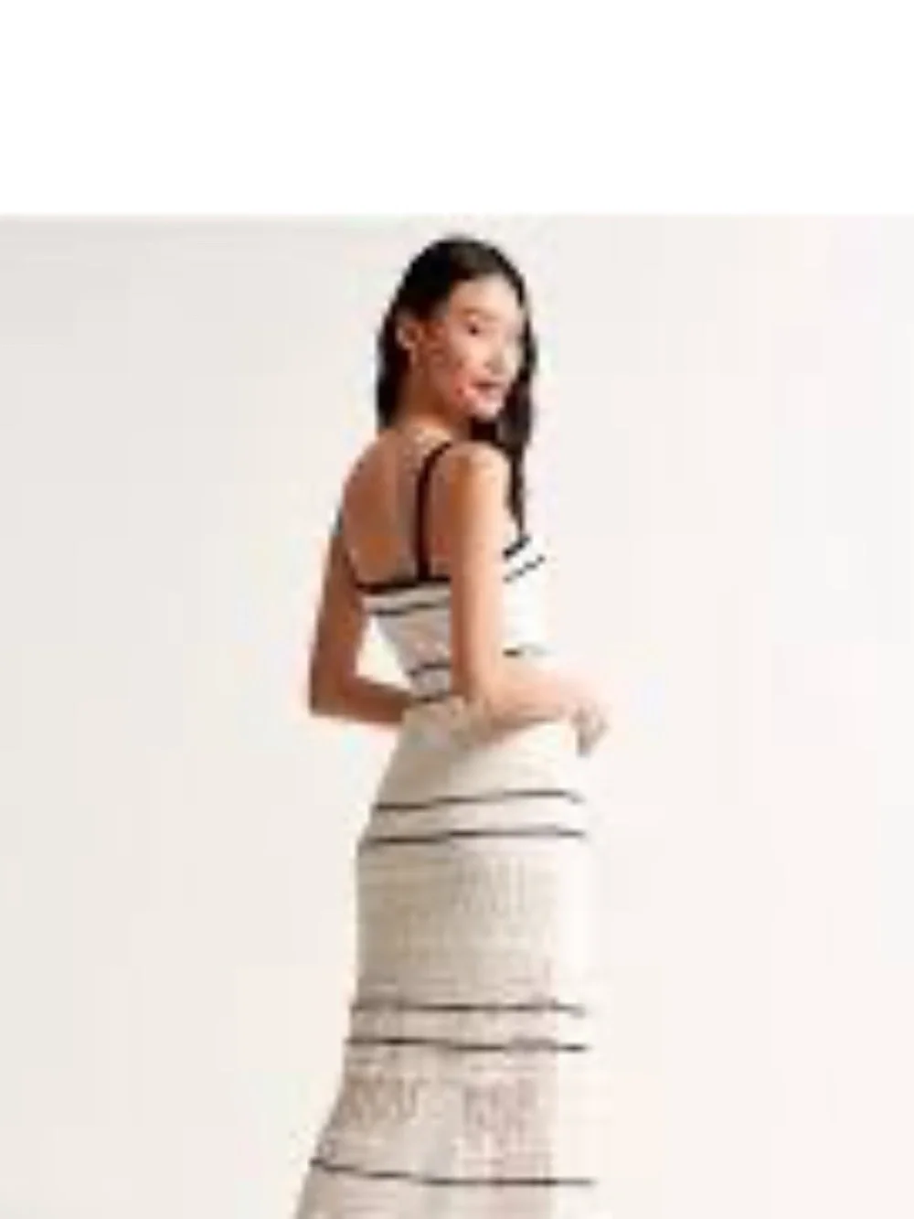 Abercrombie Women's Cream Crochet Maxi Dress with Black Trim